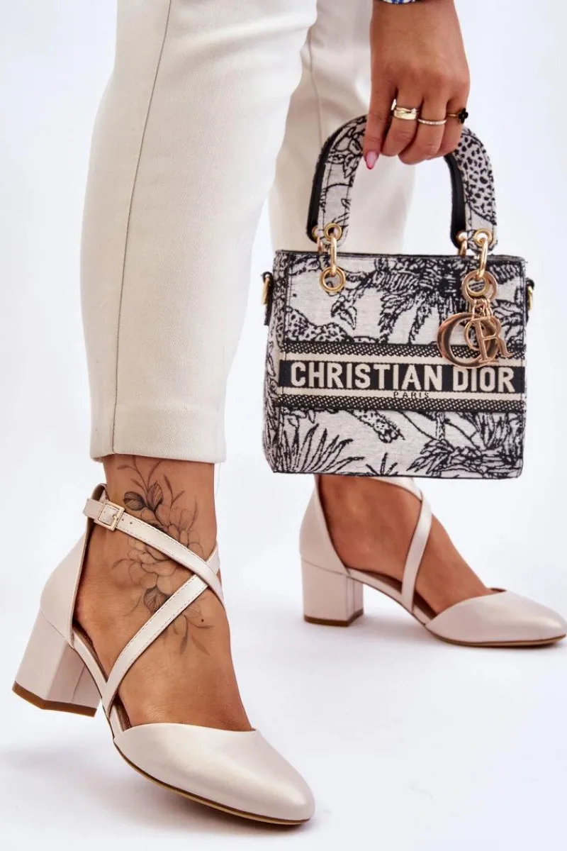 Best Buty Sergio Leone Czółenka Na Słupku Sergio Leone SK824 Perłowe Beżowe