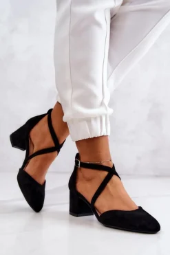 Clearance Czółenka Na Słupku Sergio Leone SK824 Czarne Damskie Czółenka Na Słupku