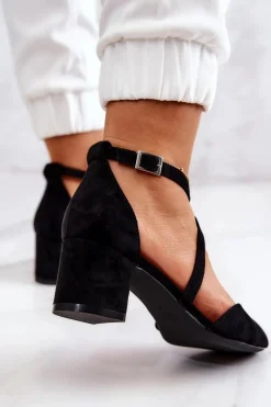 Clearance Czółenka Na Słupku Sergio Leone SK824 Czarne Damskie Czółenka Na Słupku