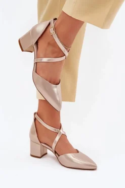 Hot Czółenka Na Słupku Z Eko Skóry Sergio Leone SK830 Złote Damskie Czółenka Zamszowe|Czółenka Na Słupku