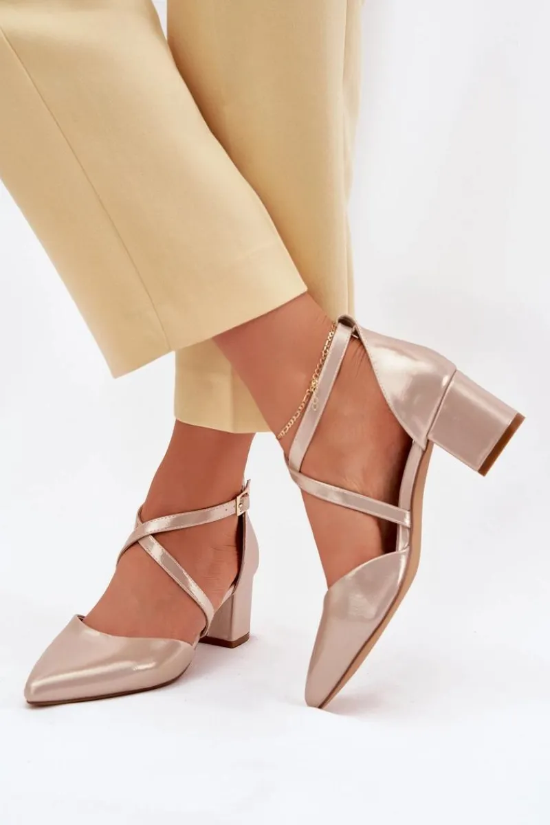 Hot Czółenka Na Słupku Z Eko Skóry Sergio Leone SK830 Złote Damskie Czółenka Zamszowe|Czółenka Na Słupku