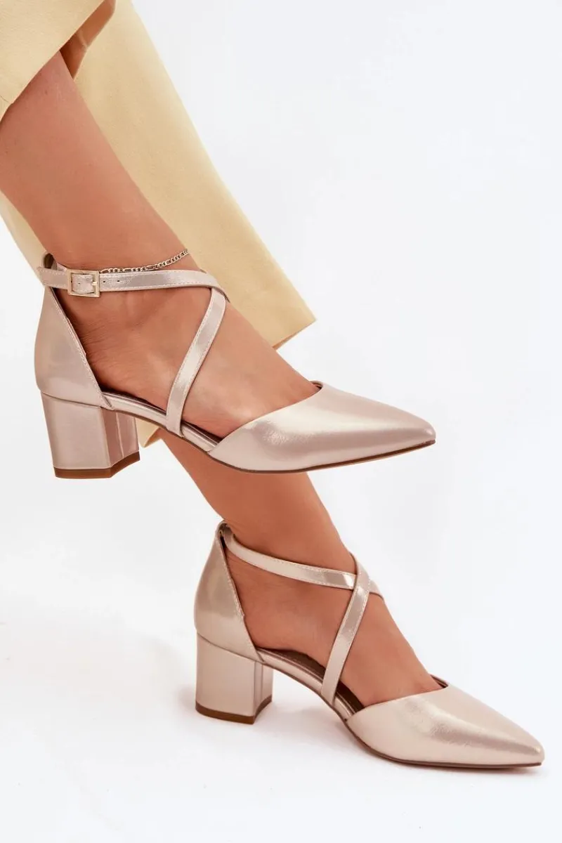 Hot Czółenka Na Słupku Z Eko Skóry Sergio Leone SK830 Złote Damskie Czółenka Zamszowe|Czółenka Na Słupku