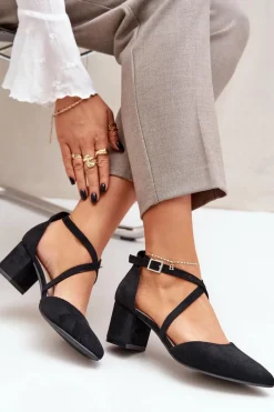 New Buty Sergio Leone Czółenka Na Słupku Z Eko Zamszu Sergio Leone SK830 Czarne