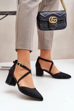 New Buty Sergio Leone Czółenka Na Słupku Z Eko Zamszu Sergio Leone SK830 Czarne