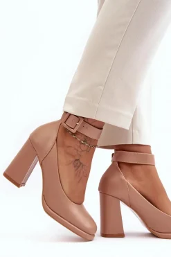 Outlet Boto Czółenka Na Słupku Z Klamrą Beżowe Idovana Beżowy