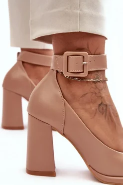 Outlet Boto Czółenka Na Słupku Z Klamrą Beżowe Idovana Beżowy