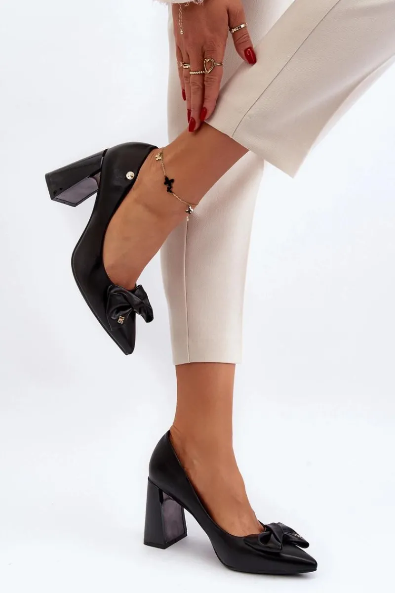 Discount Czółenka Na Słupku Z Kokardą Czarne Ariemessa Damskie Czółenka Na Słupku|Czółenka Klasyczne