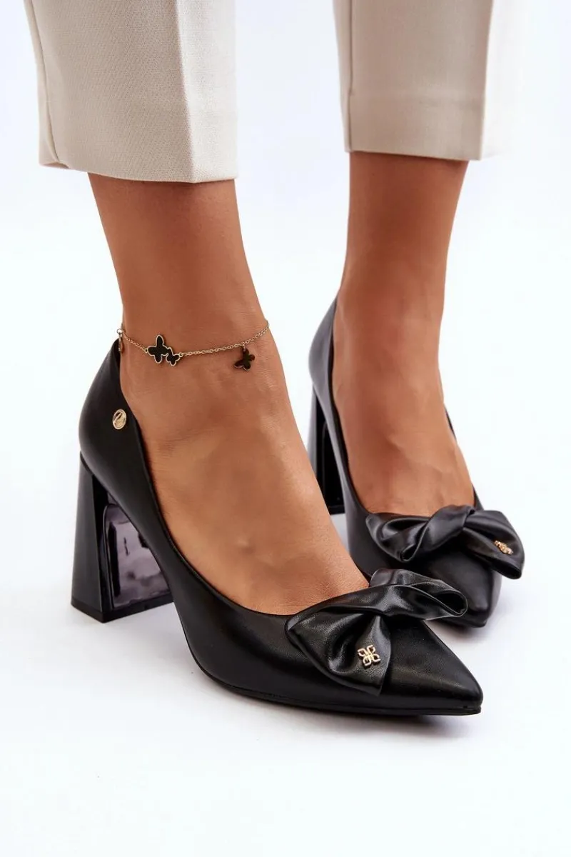 Discount Czółenka Na Słupku Z Kokardą Czarne Ariemessa Damskie Czółenka Na Słupku|Czółenka Klasyczne