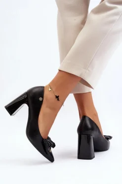 Discount Czółenka Na Słupku Z Kokardą Czarne Ariemessa Damskie Czółenka Na Słupku|Czółenka Klasyczne