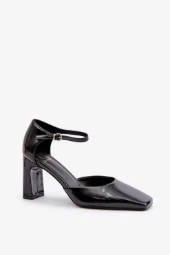 Hot Boto Czółenka Na Słupku Z Lakierowanej Eko Skóry Czarne Emindria