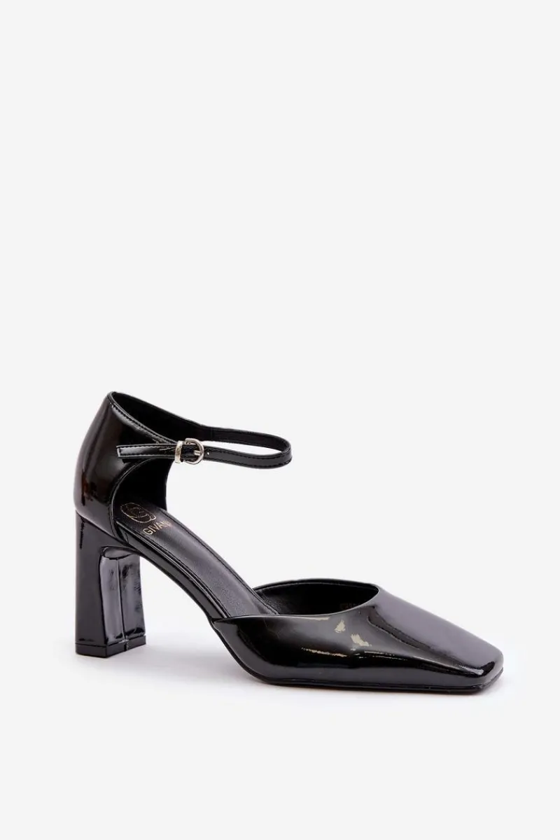 Hot Boto Czółenka Na Słupku Z Lakierowanej Eko Skóry Czarne Emindria