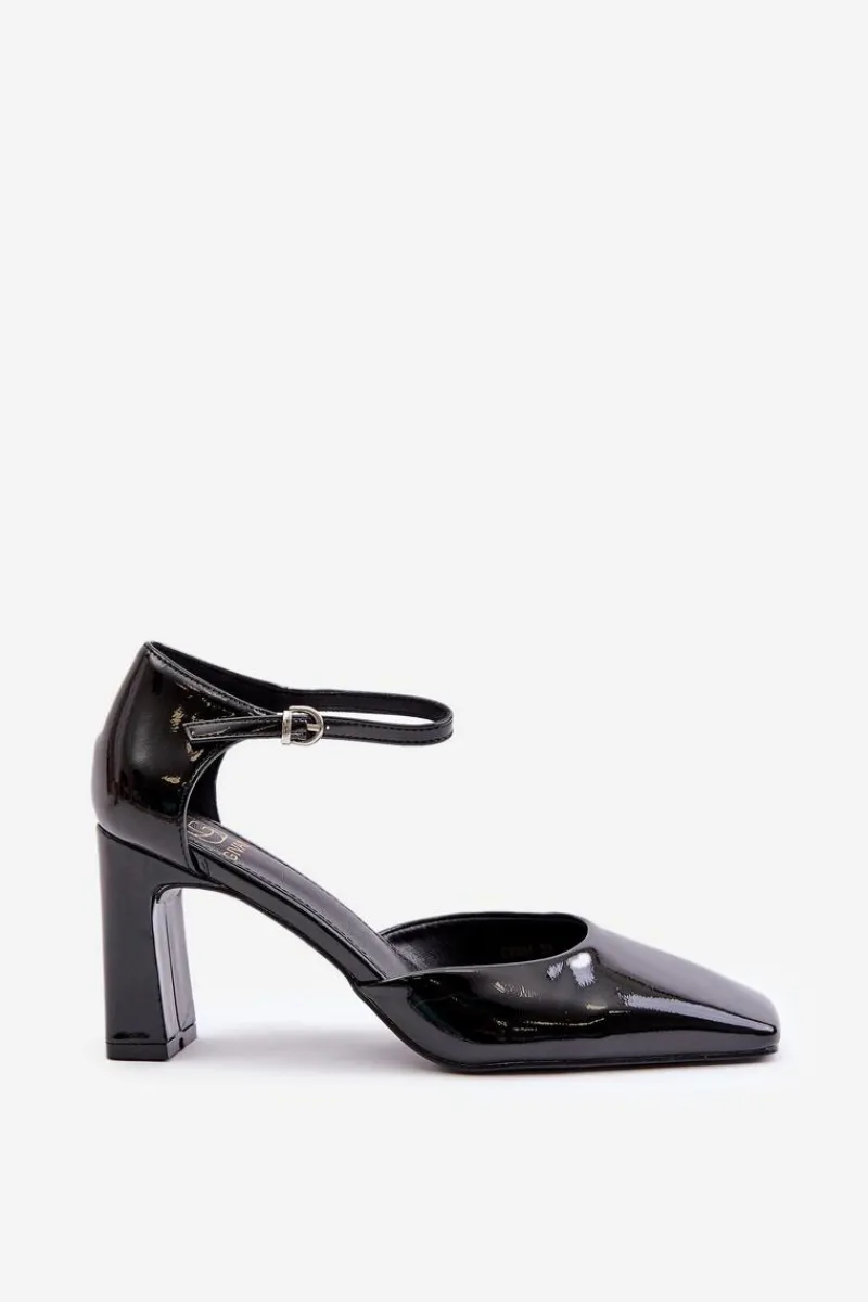 Hot Boto Czółenka Na Słupku Z Lakierowanej Eko Skóry Czarne Emindria