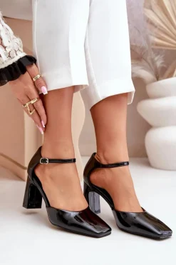 Hot Boto Czółenka Na Słupku Z Lakierowanej Eko Skóry Czarne Emindria