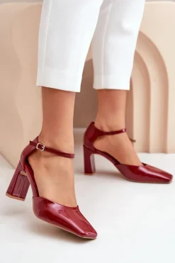 Discount Boto Czółenka Na Słupku Z Lakierowanej Eko Skóry Bordowe Emindria