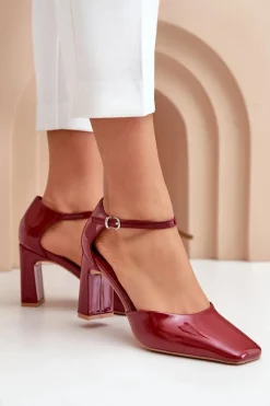 Discount Boto Czółenka Na Słupku Z Lakierowanej Eko Skóry Bordowe Emindria