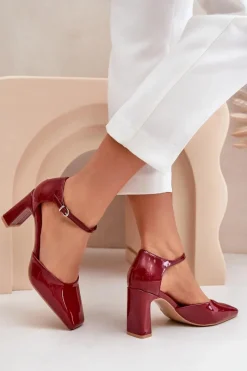 Discount Boto Czółenka Na Słupku Z Lakierowanej Eko Skóry Bordowe Emindria