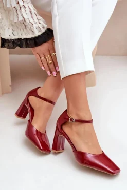 Discount Boto Czółenka Na Słupku Z Lakierowanej Eko Skóry Bordowe Emindria