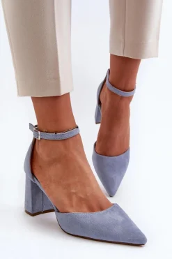 Czółenka Zamszowe|Czółenka Na Słupku>Boto Czółenka Na Słupku Z Noskami W Szpic Eko Zamszowe Niebieskie Halene