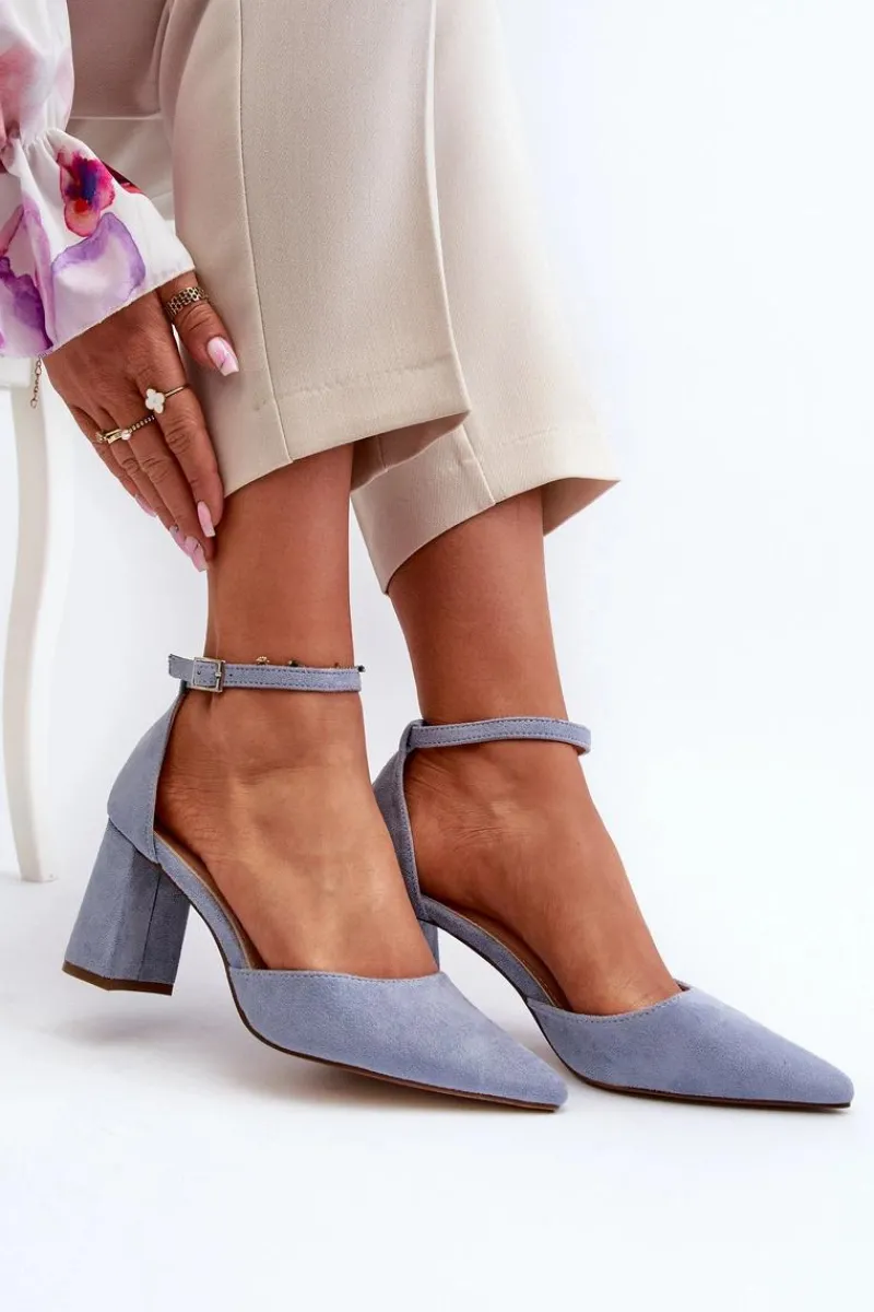 Czółenka Zamszowe|Czółenka Na Słupku>Boto Czółenka Na Słupku Z Noskami W Szpic Eko Zamszowe Niebieskie Halene