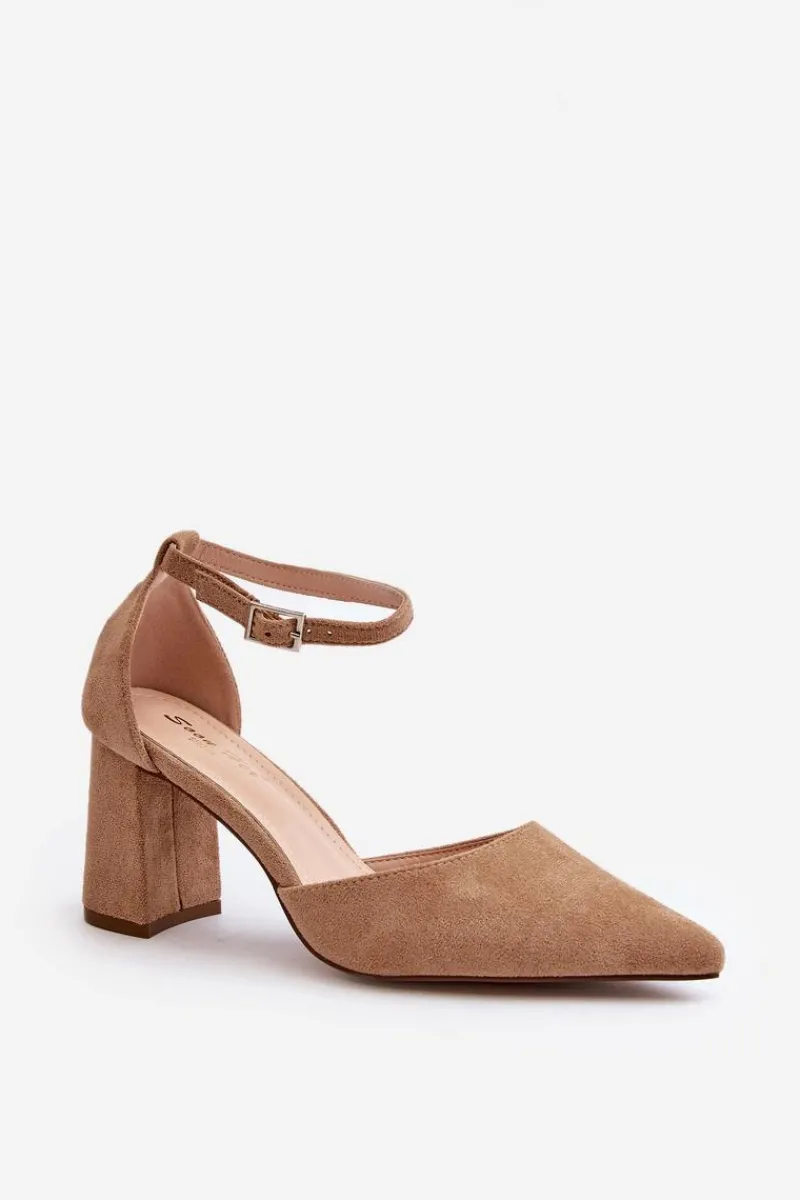 Best Boto Czółenka Na Słupku Z Noskami W Szpic Eko Zamszowe Beżowe Halene