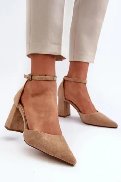 Best Boto Czółenka Na Słupku Z Noskami W Szpic Eko Zamszowe Beżowe Halene