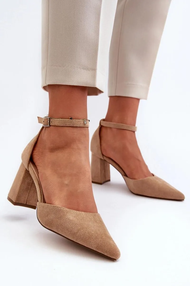 Best Boto Czółenka Na Słupku Z Noskami W Szpic Eko Zamszowe Beżowe Halene