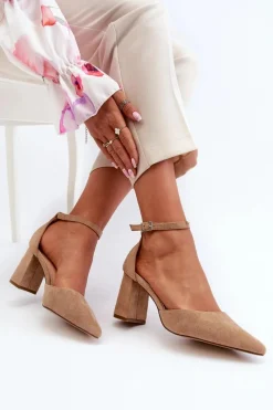 Best Boto Czółenka Na Słupku Z Noskami W Szpic Eko Zamszowe Beżowe Halene