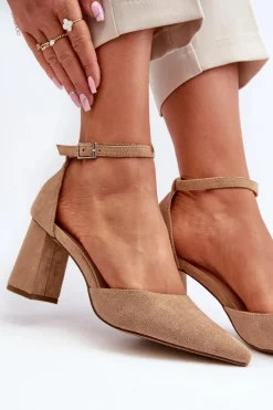 Best Boto Czółenka Na Słupku Z Noskami W Szpic Eko Zamszowe Beżowe Halene