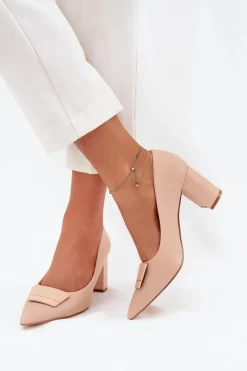 Clearance Boto Czółenka Na Słupku Z Ozdobą Beżowe Celira Beżowy