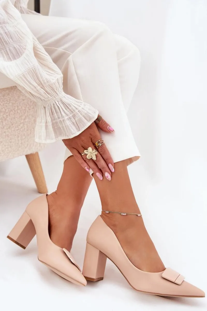 Clearance Boto Czółenka Na Słupku Z Ozdobą Beżowe Celira Beżowy