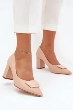 Clearance Boto Czółenka Na Słupku Z Ozdobą Beżowe Celira Beżowy