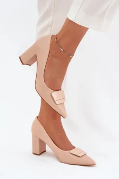 Clearance Boto Czółenka Na Słupku Z Ozdobą Beżowe Celira Beżowy