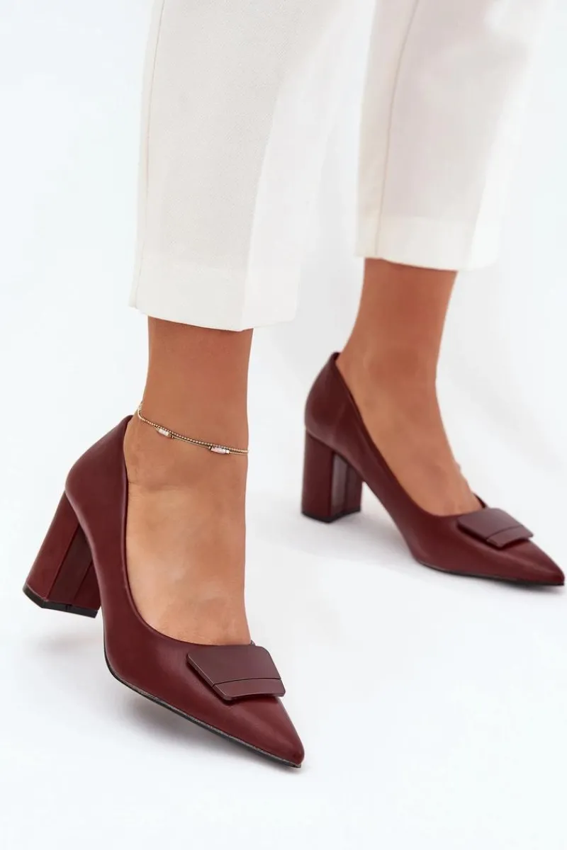 Discount Boto Czółenka Na Słupku Z Ozdobą Bordowe Celira