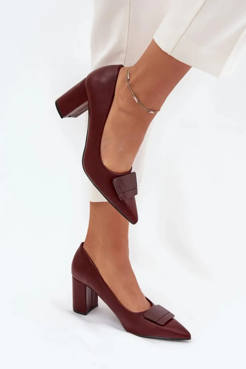 Discount Boto Czółenka Na Słupku Z Ozdobą Bordowe Celira