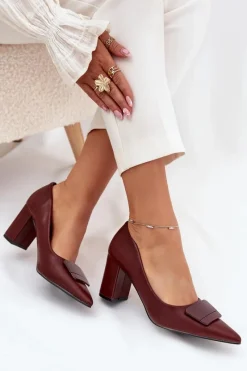 Discount Boto Czółenka Na Słupku Z Ozdobą Bordowe Celira