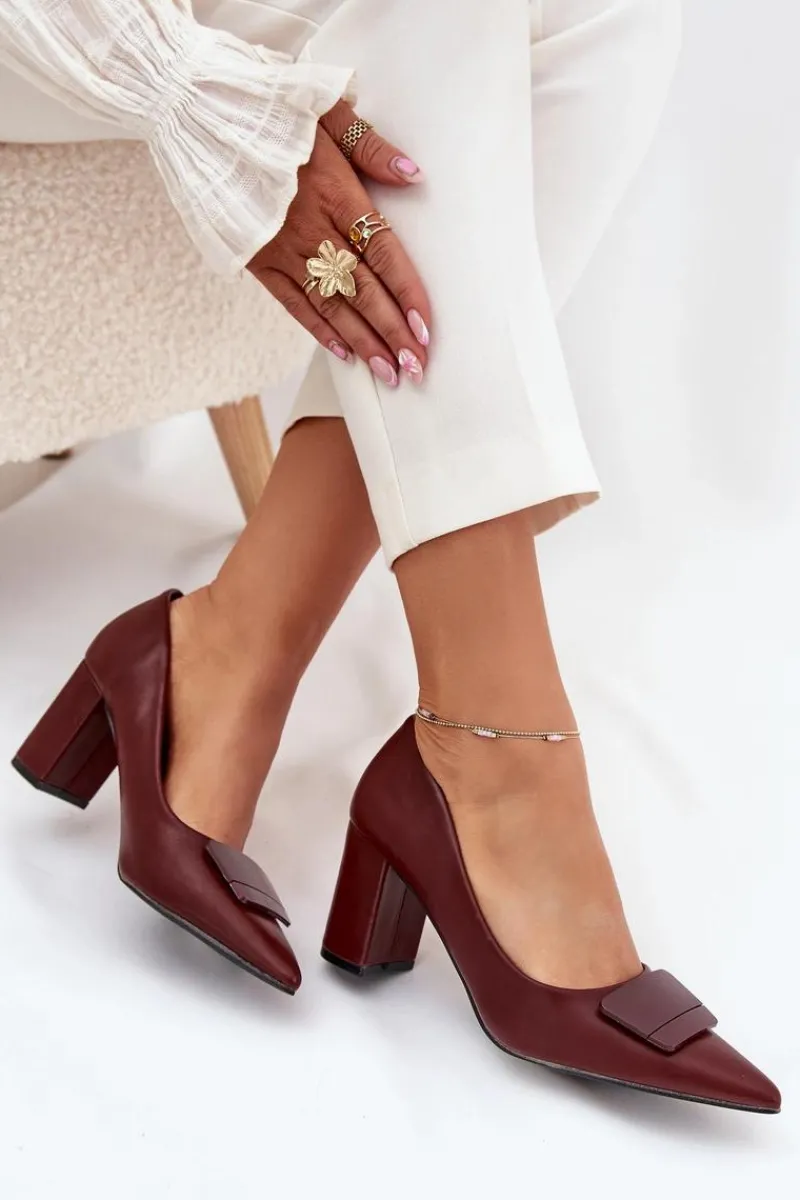 Discount Boto Czółenka Na Słupku Z Ozdobą Bordowe Celira