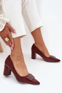 Discount Boto Czółenka Na Słupku Z Ozdobą Bordowe Celira