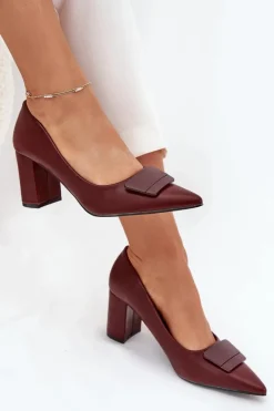 Discount Boto Czółenka Na Słupku Z Ozdobą Bordowe Celira