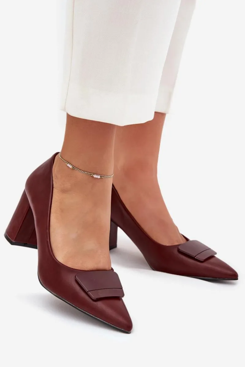 Discount Boto Czółenka Na Słupku Z Ozdobą Bordowe Celira