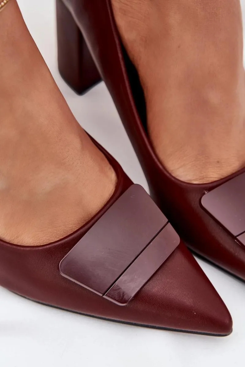 Discount Boto Czółenka Na Słupku Z Ozdobą Bordowe Celira