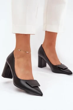 Czółenka Na Słupku|Czółenka Klasyczne>Boto Czółenka Na Słupku Z Ozdobą Czarne Celira Czarny