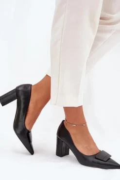 Czółenka Na Słupku|Czółenka Klasyczne>Boto Czółenka Na Słupku Z Ozdobą Czarne Celira Czarny