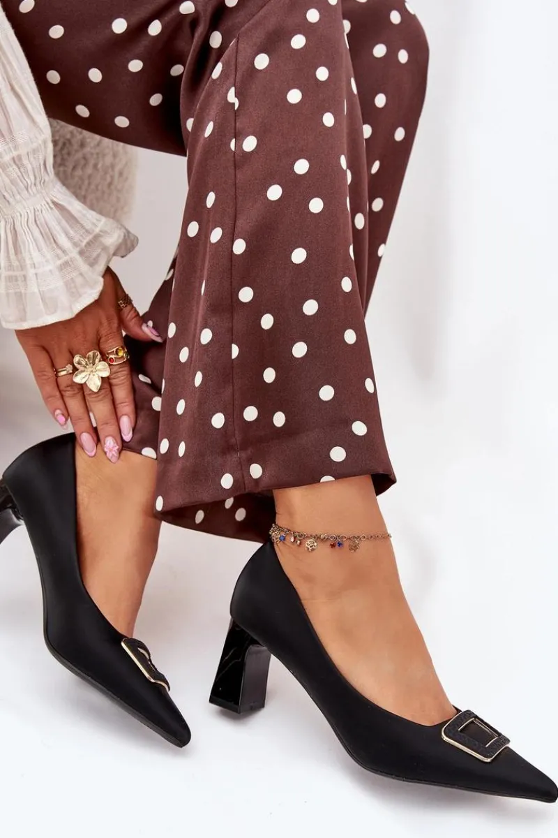 Czółenka Na Słupku|Czółenka Klasyczne>Boto Czółenka Na Słupku Z Ozdobną Klamrą Czarne Seriva