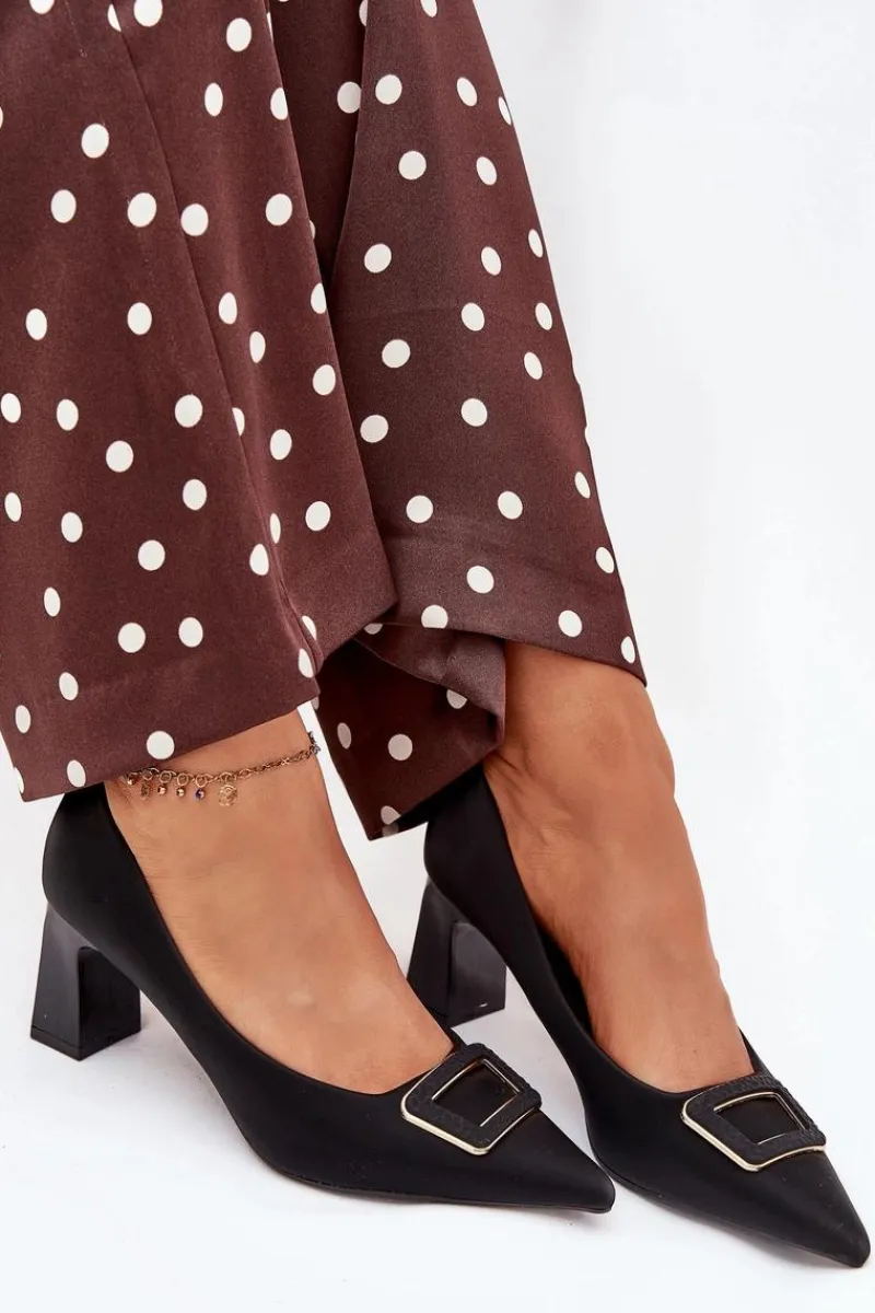 Czółenka Na Słupku|Czółenka Klasyczne>Boto Czółenka Na Słupku Z Ozdobną Klamrą Czarne Seriva