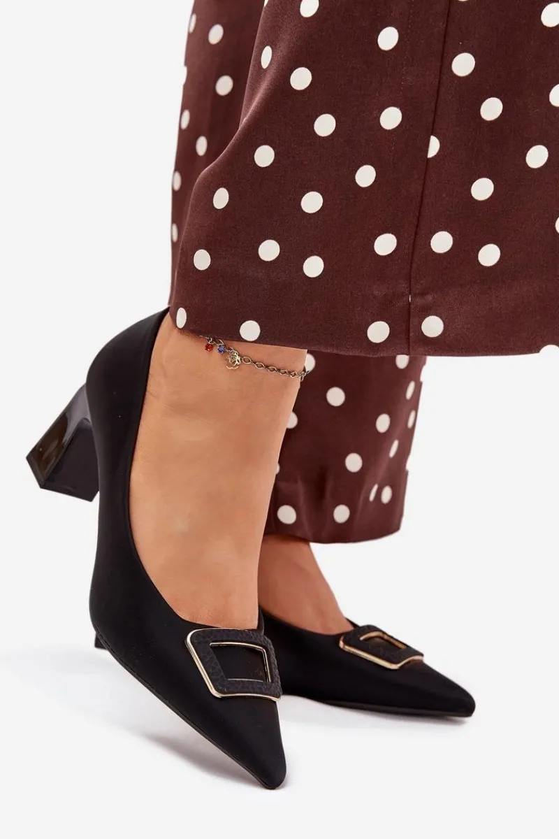 Czółenka Na Słupku|Czółenka Klasyczne>Boto Czółenka Na Słupku Z Ozdobną Klamrą Czarne Seriva