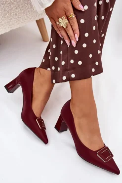 Czółenka Na Słupku|Czółenka Klasyczne>Boto Czółenka Na Słupku Z Ozdobną Klamrą Bordowe Seriva