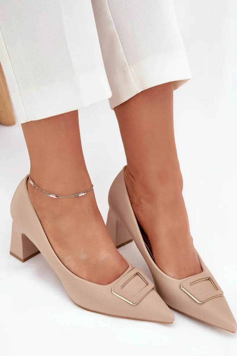 Online Czółenka Na Słupku Z Ozdobną Klamrą Nude Seriva Damskie Czółenka Na Słupku|Czółenka Klasyczne