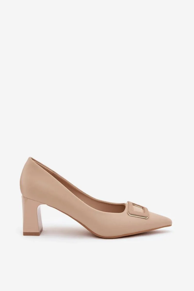 Online Czółenka Na Słupku Z Ozdobną Klamrą Nude Seriva Damskie Czółenka Na Słupku|Czółenka Klasyczne