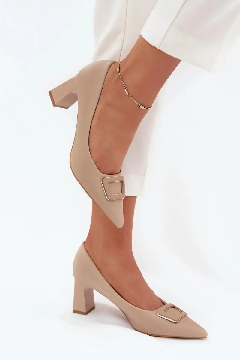 Online Czółenka Na Słupku Z Ozdobną Klamrą Nude Seriva Damskie Czółenka Na Słupku|Czółenka Klasyczne