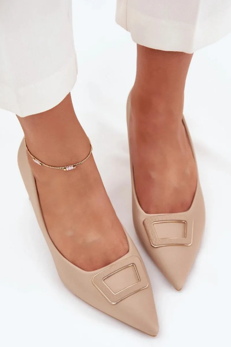 Online Czółenka Na Słupku Z Ozdobną Klamrą Nude Seriva Damskie Czółenka Na Słupku|Czółenka Klasyczne